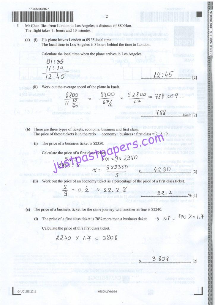 CIE 0580 MATHEMATICS, Extended, IGCSE, PAPER 4, MAY/JUNE 2016