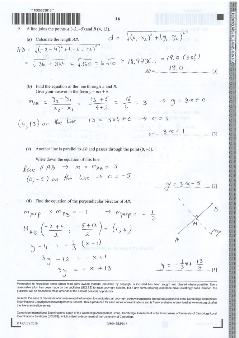 CIE 0580 MATHEMATICS, Extended, IGCSE, PAPER 4, MAY/JUNE 2016